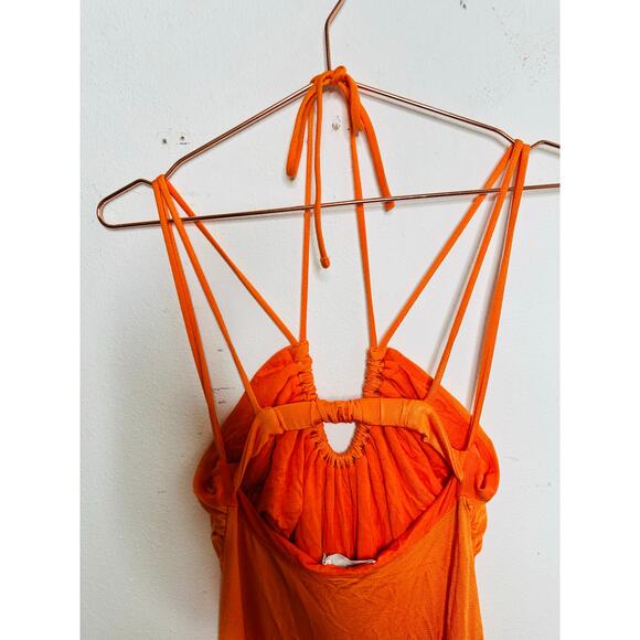 JONATHAN SIMKHAI Orange Jersey A-Line Open Tie Back V-Neck Hayes Dress sz Small - Picture 9 of 16